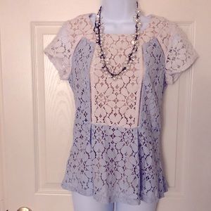 Stunning Blue + White Lace Peplum Blouse
